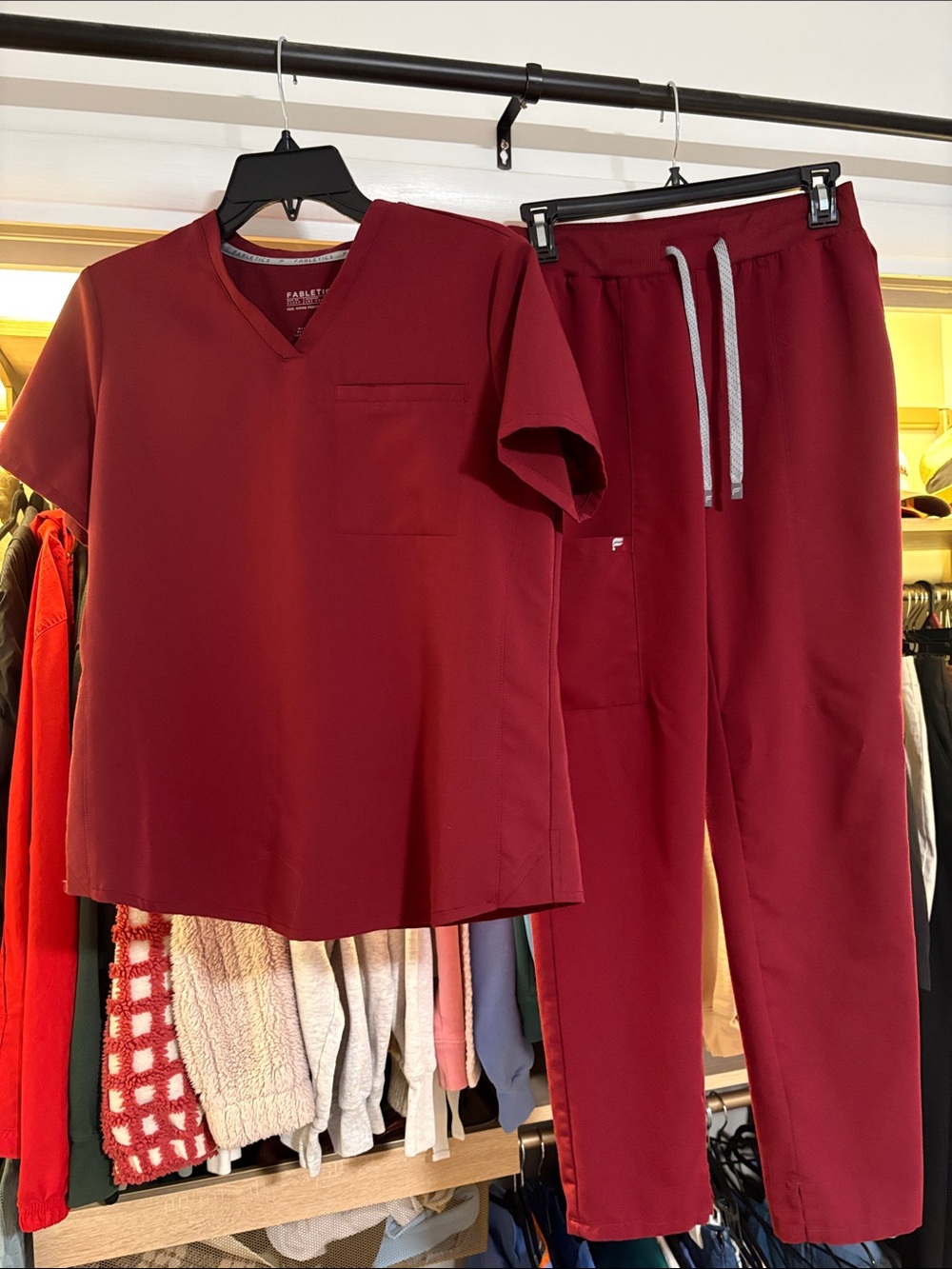 Fabletics wine red scrub set